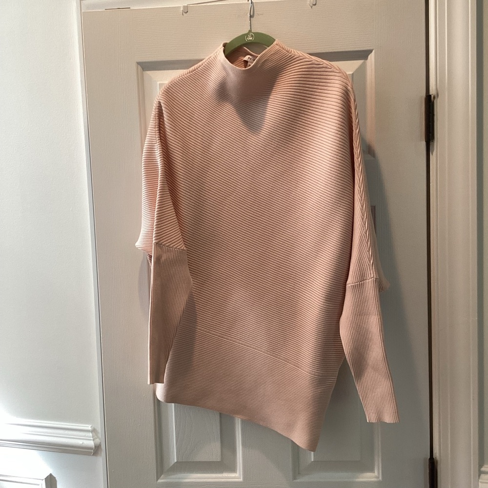 Reiss Blush Pink Asymmetrical Cowl Neck Ribbed Sweater